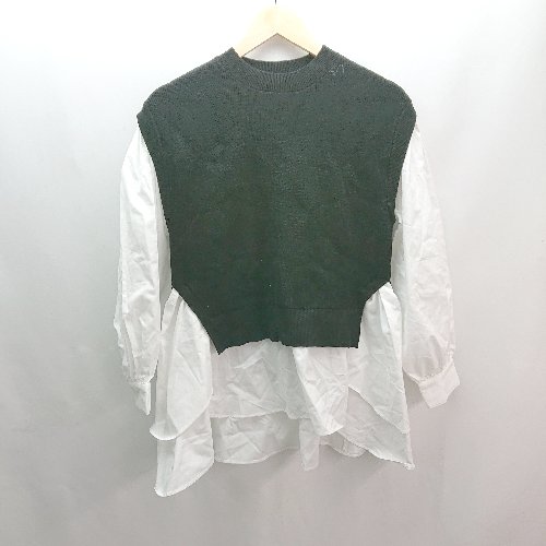 ◇ ViS ビス 切り返し ケーブル モックネック シンプル オシャレ 長袖 ブラウス サイズF ブラック ホワイト レディース E 【中古】
