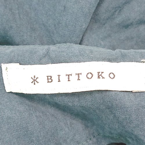 ◇ BITTOKO ビットコ Vネック 切り返し 裏地 薄手 長袖 ひざ丈 ワンピース サイズ38 グリーン ブラック レディース E 【中古】
