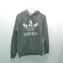 ◇ adidas ロゴ入り おしゃれ 秋コーデ 春コーデ 長袖 パーカー サイズL ブラック レディース E 【中古】