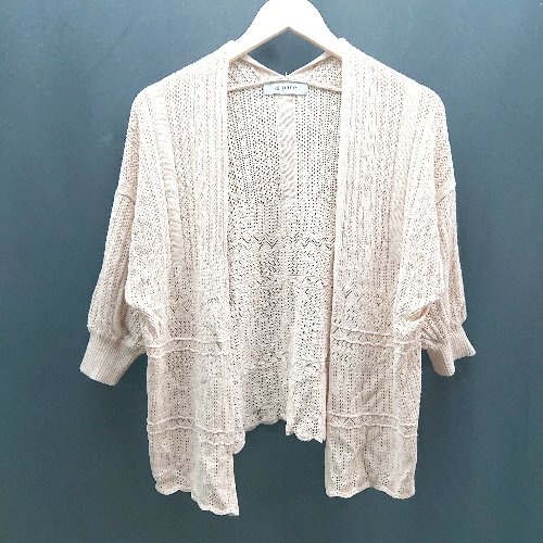 ◇ nano universe ニット 羽織り カジュアル 重ね着 アウター 七分袖 カーディガン サイズFREE ピンク レディース E 【中古】