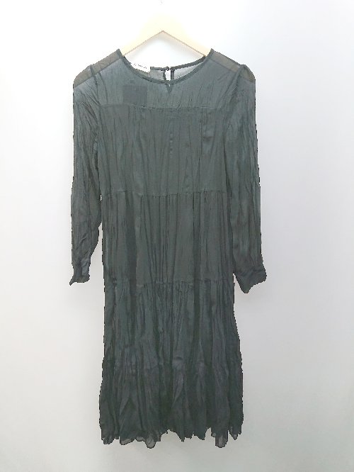 楽天フクワウチ◇ JUNOAH カジュアル シースルー プリーツ サラサラ生地 長袖 ミディアム丈 ワンピース サイズM ブラック レディース E 【中古】