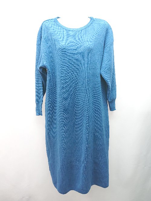 ◇ MELROSE CLAIRE クルーネック 無地 大人カジュアル 長袖 ロング丈 ワンピース 表記なし ブルー レディース E 【中古】