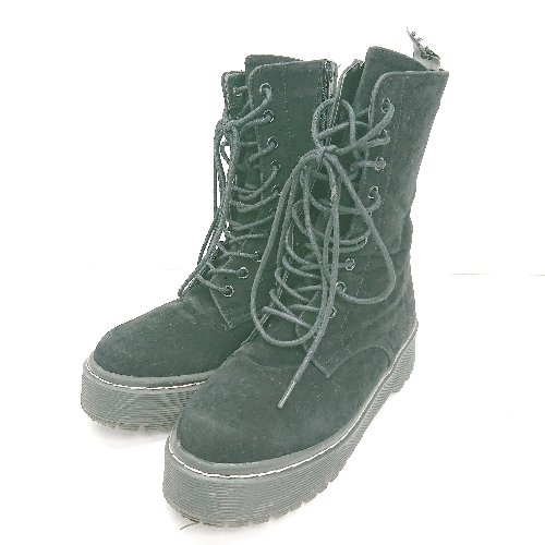 ■ RODEO CROWNS ロデオクラウンズ 起毛 紐調節 サイドジップ 厚底 ショート丈 ブーツ サイズL ブラック..