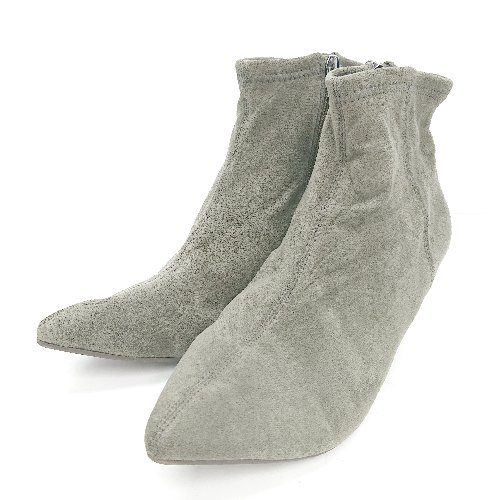 ■ NUOVO ヌオーヴォ ポインテッドトゥ ヒール サイドジップ シンプル ショート丈 ブーツ サイズM ブラ..