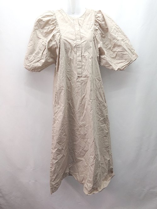 ◇ UNITED ARROWS フロントボタン 無地 フェミニン 半袖 ロング丈 ワンピース サイズ36 ライトベージュ レディース E 【中古】