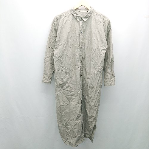 ◇ UNIVERSAL TISSU ストライプ柄 シンプル シャツ 長袖 ロング丈 ワンピース 表記なし グレージュ レディース E 【中古】