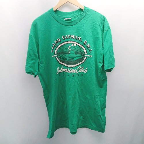 ◇ Hanes Fifty-Fifty USA製 カジュアル フロントプリント 夏 半袖 Tシャツ サイズXL グリーン メンズ E 【中古】