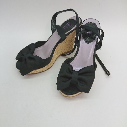 ◇ ANNASUI アナスイ キッズ 夏物 厚底 リボン サンダル サイズ2 1/2 ブラック レディース E 【中古】