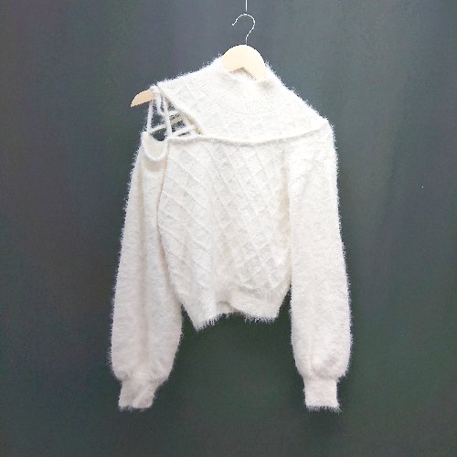 ◇ ◎ ●未使用● EATME イートミー ハイネック シャギー 格子柄 長袖 ニット サイズF ホワイト レディース E 【中古】