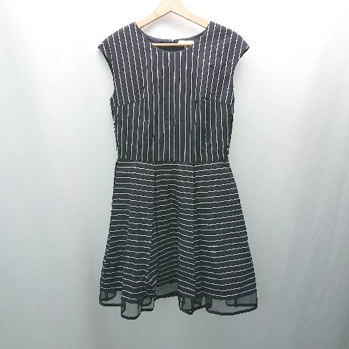 ◇ ◎ ●未使用● crolla ボーダー ストライプ バックファスナー ひざ丈 ワンピース サイズ38 ネイビー レディース E 【中古】