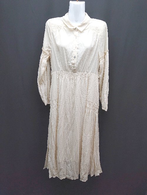 ◇ LILLIAN CARAT 無地 ウエスト紐 フレア 長袖 ロング ワンピース サイズ2 アイボリー レディース E 【中古】