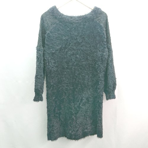 ◇ MAJESTIC LEGON ラウンドネック ニット レース 綺麗め 長袖 ひざ丈 ワンピース サイズM ブラック レディース E 【中古】