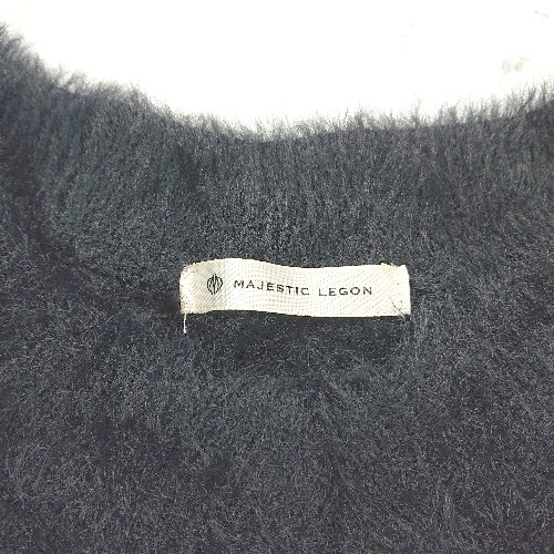 ◇ MAJESTIC LEGON ラウンドネック ニット レース 綺麗め 長袖 ひざ丈 ワンピース サイズM ブラック レディース E 【中古】