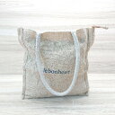 ◇ Le Bonheur ル・ボナー ジップ ロゴプリント シンプル トートバッグ ベージュ レディース E 【中古】