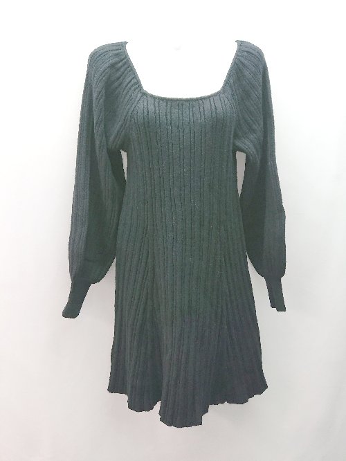 ◇ ◎ ●未使用● archives スクエアネック ニット リボン 長袖 ミニ丈 ワンピース サイズM ブラック レディース E 【中古】