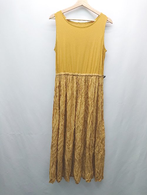 ◇ COTORICA. コトリカ ノースリーブ ウエストゴム 綺麗め 光沢感 ロング ワンピース サイズF イエロー レディース E 【中古】