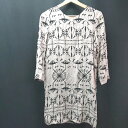 ◇ CHARLOTTE TAYLOR シルク100% サーカス柄 バックファスナー 上品 長袖 膝丈 ワンピース サイズ36 ピンク レディース E 【中古】