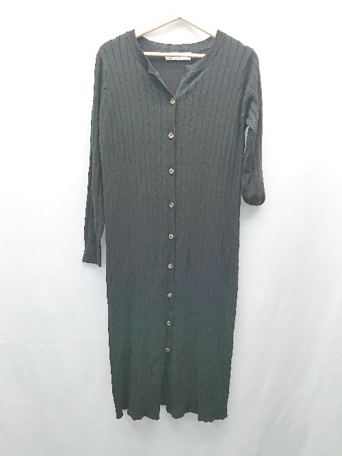 ◇ N. エヌドット リブ生地 フロントボタン 大人っぽい シンプル 長袖 ロング ワンピース サイズM ブラック レディース E 【中古】