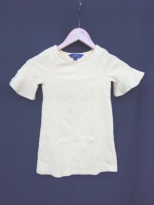 ◇ POLO RALPH LAUREN ポロ ワンポイント 刺繍 半袖 膝丈 ワンピース サイズ5 120/60 イエロー系 女の子 P 【中古】