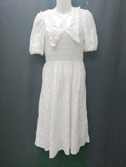 ◇ ANDSTUDIOS アンドステュディオス レース デザインカラー 半袖 膝下丈 ワンピース ホワイト レディース P 【中古】