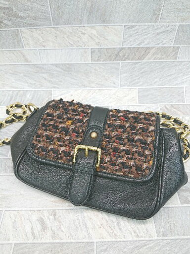 ◇ TAMBU タンブゥ ツイード ショルダー バッグ ブラック マルチ レディース P 【中古】 ◇ TAMBU タンブゥ ツイード ショルダー バッグ ブラック マルチ レディース P 【中古】