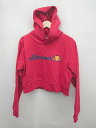 ◇ ellesse エレッセ クロップド丈 プルオーバー ロゴ 長袖 パーカー サイズL レッド レディース P 【中古】