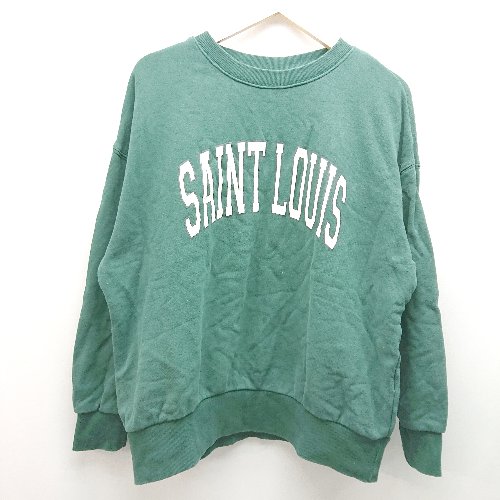 ◇ Discoat ディスコート クルーネック プリント シンプル オシャレ 長袖 トレーナー サイズF グリーン系 レディース E 【中古】