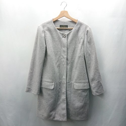◇ ⊇ nano universe ナノ ユニバース 長袖 ノーカラーコート サイズL グレー レディース E 【中古】