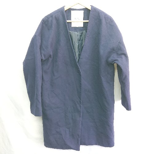 ■ ⊇ fort point ノーカラー 長袖 コート サイズL ネイビー レディース E 【中古】