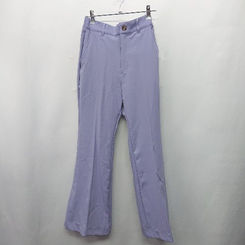 ◇ Θ DISCOAT ディスコート 替えボタン1個 ウエストゴム 裾スリット フレアパンツ サイズ S パープル系 レディース E 【中古】