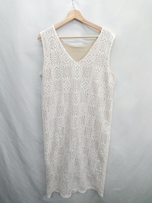 ◇ ⊂ classicalelf クラシカルエルフ 幾何学 2WAY Vネック ロング丈 ワンピース サイズM ホワイト ベージュ レディース E 【中古】