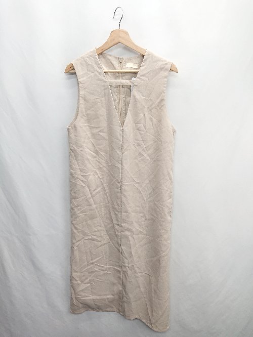 ◇ ⊂ ◎ ●未使用● earth music&ecology Vネック ジャンパー ロング丈 ワンピース サイズF ベージュ レディース E 【中古】