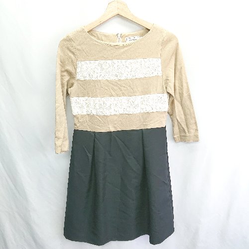 ◇ ⊂ anatelier アナトリエ 花柄レース 七分袖 ミニ丈 ワンピース サイズ36 ベージュ系 レディース E 【..