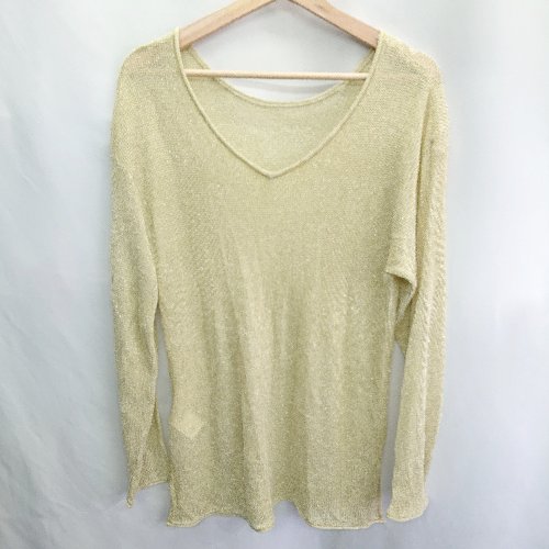 ◇ ⊇ Loro ラメ入り Vネック 長袖 ニットチュニック サイズF イエロー系 レディース E 【中古】 ◇ ⊇ Loro ラメ入り Vネック 長袖 ニットチュニック サイズF イエロー系 レディース E 【中古】