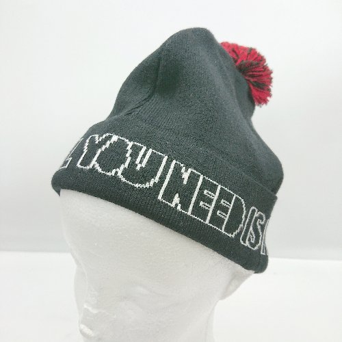 ◇ ⊇Φ niko and ... ニコアンド キャラクター刺繍 ポンポン付き ニット帽 ブラック系 サイズフリー レディース メンズ E 【中古】