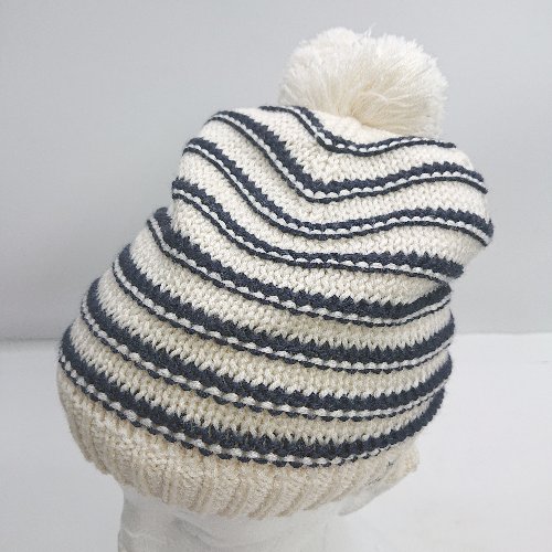 ◇ ⊇ PETIT BATEAU プチバトー キッズ モコモコ ニット帽 ホワイト/ネイビー系 55cmサイズ メンズ/レディース E 【中古】