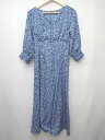 ◇ ⊂ mysty woman 花柄 パフスリーブ フロントボタン 長袖 膝下 ワンピース サイズM ブルー レディース P 【中古】