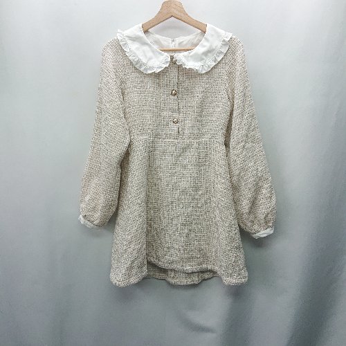 ◇ ⊇ apres jour アプレジュール ツイード生地 長袖 膝丈 ワンピース サイズF ベージュ レディース E 【..