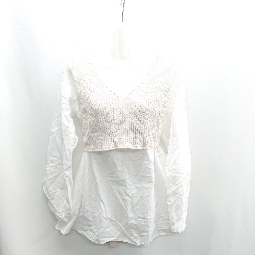 ◇ ⊇ w closet ダブルクローゼット キレイめ シンプル シャツ ニットベスト Fサイズ ホワイト/ベージュ系 E 【中古】