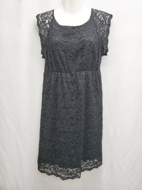 ◇ ⊂ HÉLIOPÔLE エリオポール レース ノースリーブ 膝丈 ワンピース サイズ36 ブラック レディース P 【中古】