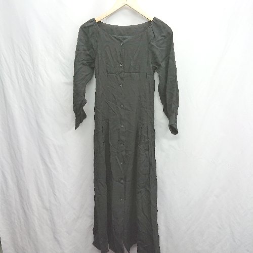 ◇ Θ mysty woman ウエスト部分後ろ側にゴム 長袖 ロング丈 ワンピース サイズ F ブラック レディース E..