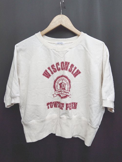 ◇ ⊂ OLIVE des OLIVE スウェット 五分袖 プルオーバー サイズF ライトベージュ ボルドー系 レディース P 【中古】