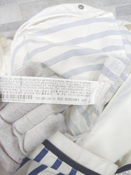 ◇ Θ ZARA ザラ ボーダー 長袖 ウィンドブレーカー サイズ140 ホワイト　ブルー メンズ P 【中古】