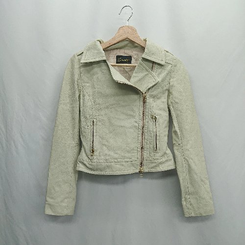 ◇ ⊇ LAMANDORA ラマンドラ ラムレザー 長袖 ライダースジャケット革ジャン サイズ9 ベージュ系 レディース E 【中古】