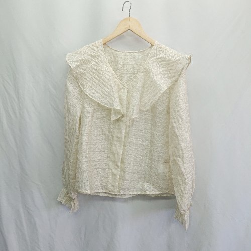 ◇ ⊂◎●未使用●Φ PUBLUX シアー シースルー フリル 長袖 ブラウス シャツ サイズF ベージュ系 レディース E 【中古】