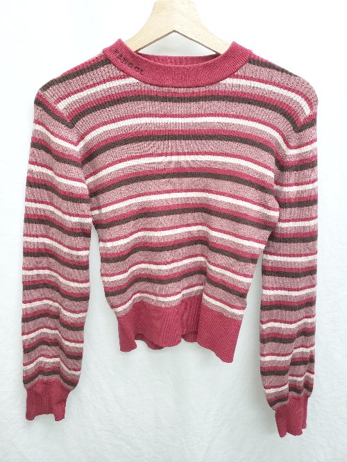◇ ⊇　Φ KANGOL カンゴール ボーダー柄　リブ素材 長袖 ニット サイズM ピンク系 レディース P 【中古】