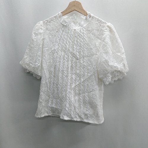 ◇ ⊂ Φ DINT レース スタンドフリルカラー 半袖 カットソー サイズF ホワイト レディース E 【中古】