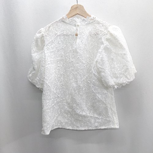 ◇ ⊂ Φ DINT レース スタンドフリルカラー 半袖 カットソー サイズF ホワイト レディース E 【中古】