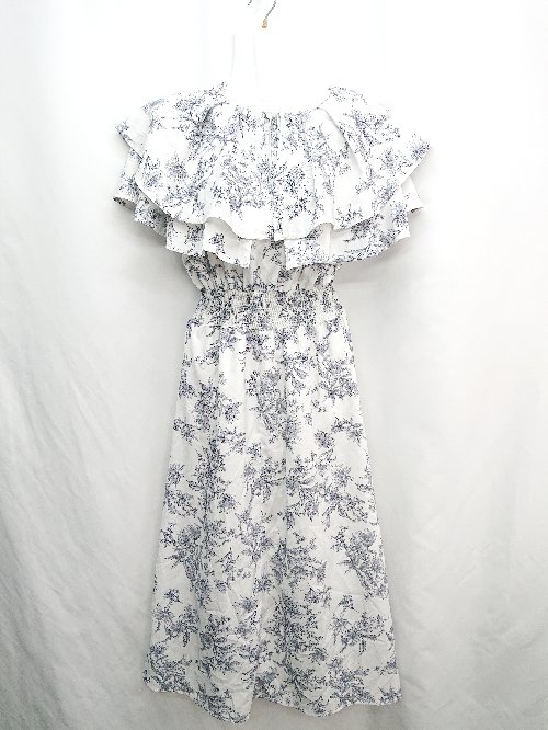 ◇ ⊂ ms excite エムズエキサイト 総柄 ロング丈 ワンピース サイズF オフホワイト グレー レディース E..