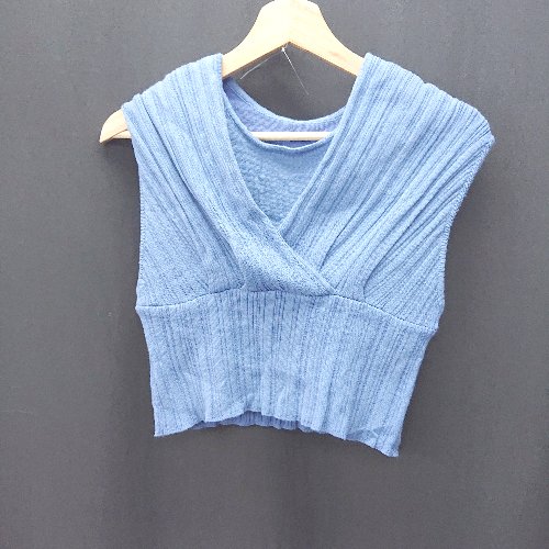 ◇ ⊂ Φ mystic ミスティック レイヤードクロスニット サイズF ブルー レディース E 【中古】